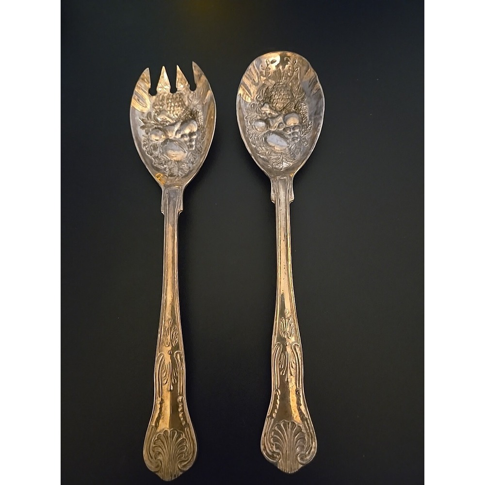 Vintage EPS A1 Sheffield England Silverplate Gold Wash Salad Server‎ Set